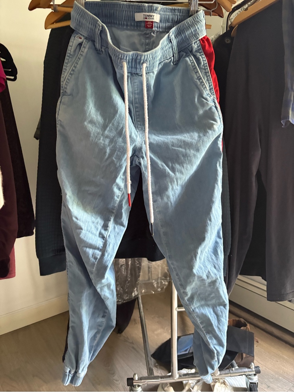 Tommy Hilfiger Light Blue Denim Joggers with White & Red Logo